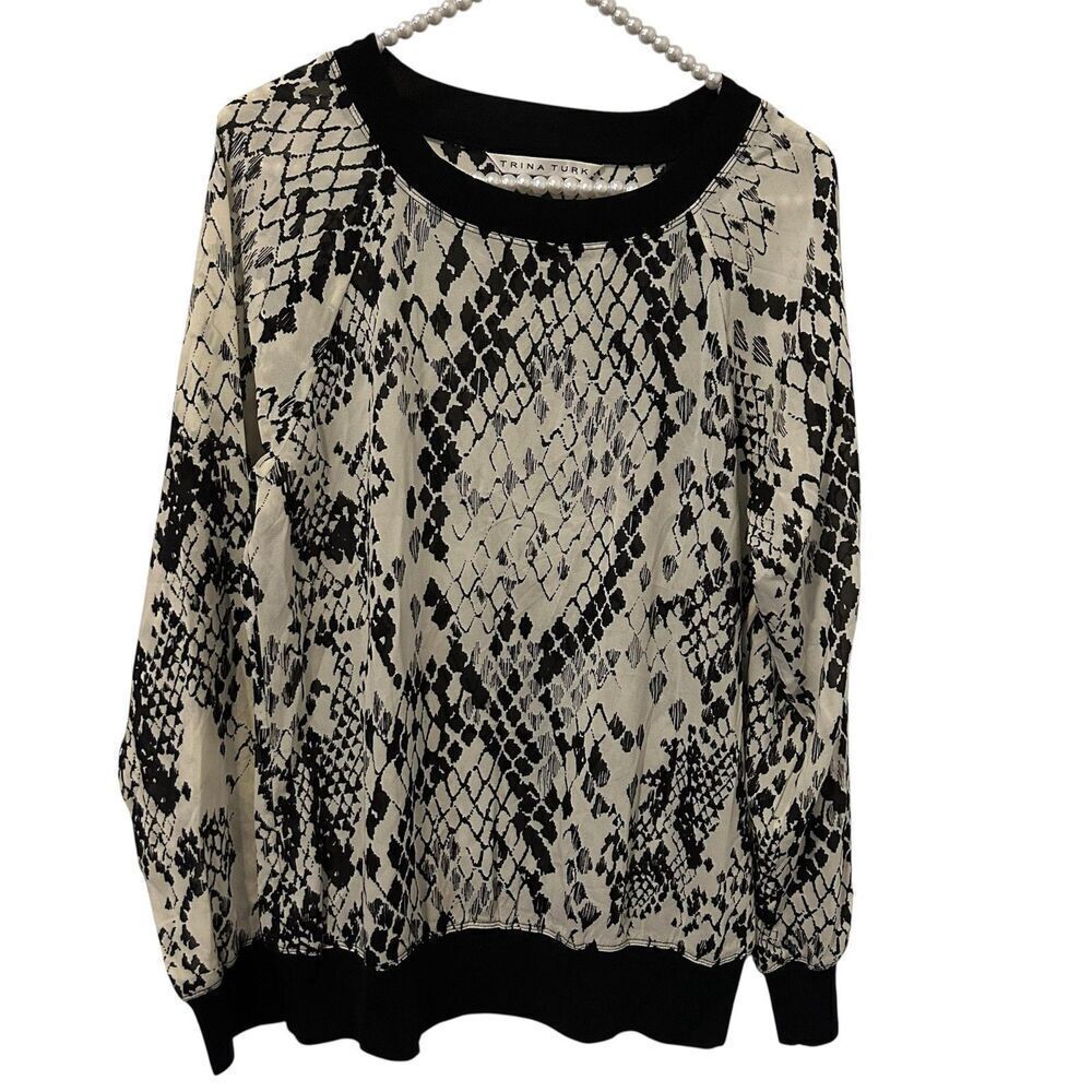 Trina Turk top Womens L Snakeskin Print office mature Pullover Top silk READ